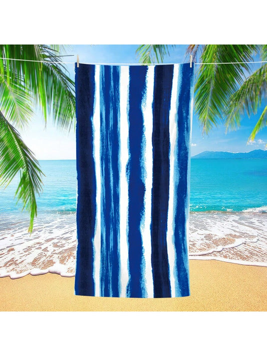 This Ocean Waves Blue Striped <a href="https://canaryhouze.com/collections/towels" target="_blank" rel="noopener">Beach Towel</a> is the ultimate beach companion. Made for adults, it boasts a luxurious and absorbent design that will keep you dry and comfortable. Relax in style and enjoy the seaside with this ultra-soft, high-quality towel.