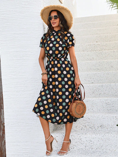 Classic Elegance: Polka Dot Print Long Dress