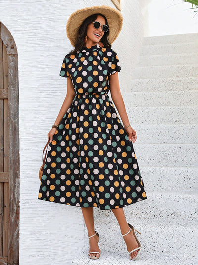 Classic Elegance: Polka Dot Print Long Dress