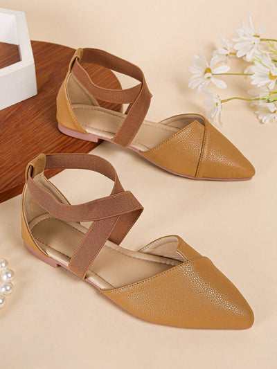 Chic and Stylish Point Toe Cross Strap Linen Flats for Women