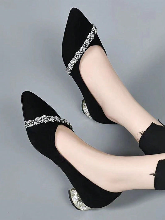 Discover the ultimate blend of style and functionality with our Black Rhinestone Low Heel Professional Work <a href="https://canaryhouze.com/collections/women-canvas-shoes" target="_blank" rel="noopener">Shoes</a> from our 2024 Spring Collection. These shoes feature a low heel design and are adorned with dazzling rhinestones, making them perfect for any workplace setting. Elevate your workwear game with these comfortable and chic shoes.