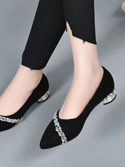 Black Rhinestone Low Heel Professional Work Shoes - 2024 Spring Collection