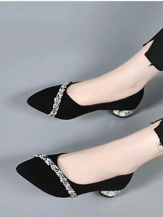 Black Rhinestone Low Heel Professional Work Shoes - 2024 Spring Collection