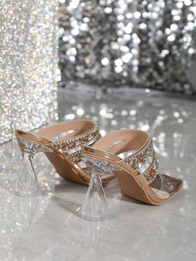 Crystal Clear Elegance: Summer Party High Heel Sandals with Rhinestone Decoration