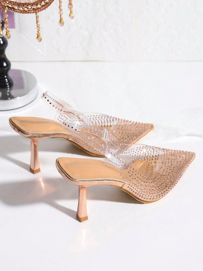 Rose Gold Diamond Stiletto Sandals: Glamorous High Heels for Spring & Autumn