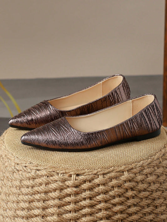 Antiqued Copper Ballet Flats: Vintage Pointed-Toe Shoes for Fall