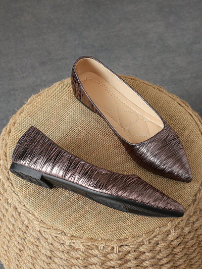 Antiqued Copper Ballet Flats: Vintage Pointed-Toe Shoes for Fall