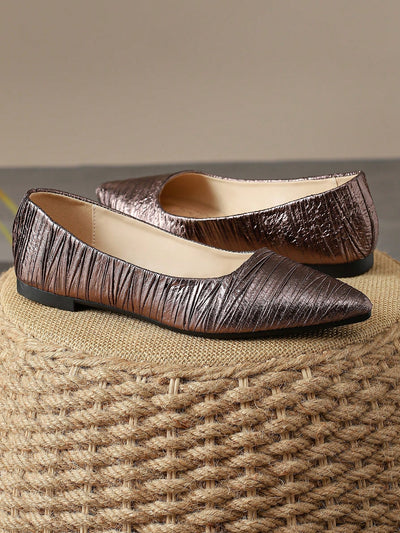 Antiqued Copper Ballet Flats: Vintage Pointed-Toe Shoes for Fall