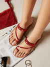 Red Rhinestone Glam: Ladies Fashionable Flat Sandals