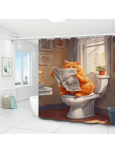 Whimsical Orange Cat Waterproof Shower Curtain: Purrfect Room Decor Addition