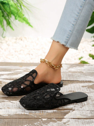 Sparkle and Shine: Black Glitter Mules for Women