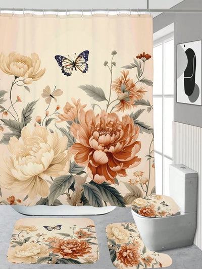 Botanical Beauty: Plant and Flower Pattern Digital Printed Shower Curtain