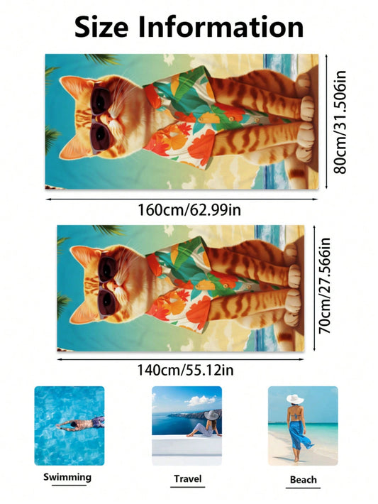 Superfine Animal Cat Pattern Beach Towel: Quick Drying Towel for Swimming, Bath, and Travel