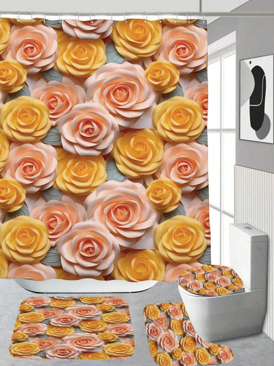 Blooming Beauties: Digital Printed Floral Plant Pattern Shower Curtain