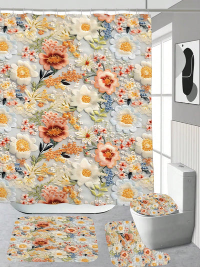 Blooming Beauties: Digital Printed Floral Plant Pattern Shower Curtain