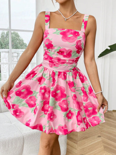 Bloom in Style: Floral Printed Waist-Cinching Dress