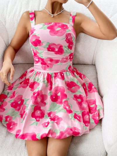 Bloom in Style: Floral Printed Waist-Cinching Dress