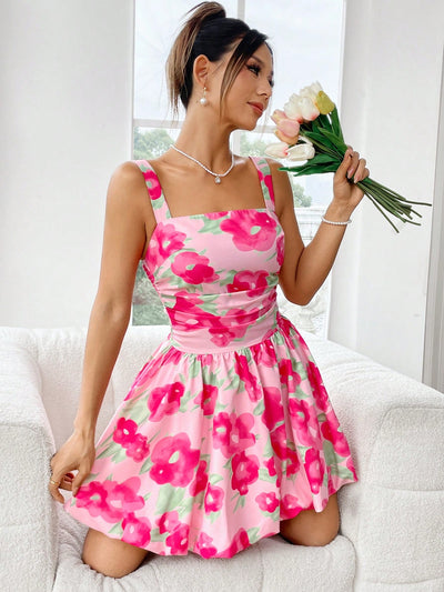 Bloom in Style: Floral Printed Waist-Cinching Dress