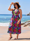 Summer Vibes: Plus Size Tropical Print Halter Neck High Slit Dress