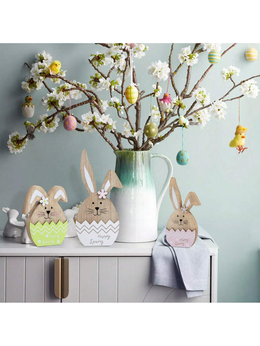 3-Piece Easter Bunny Wooden Sign Set: Charming Farmhouse Decor for Your Easter Party and Home