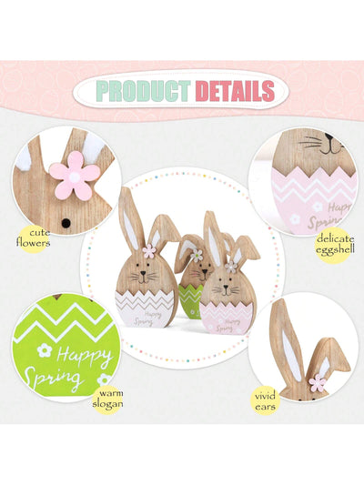 3-Piece Easter Bunny Wooden Sign Set: Charming Farmhouse Decor for Your Easter Party and Home