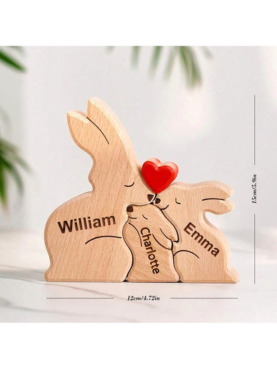 Personalized Wooden Rabbit Family Puzzle: A Unique Housewarming Gift for Home Decor and Celebrations