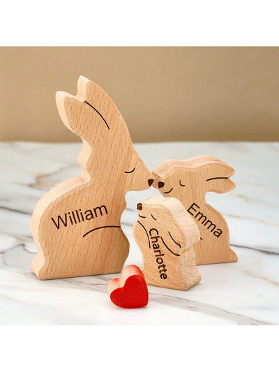 Personalized Wooden Rabbit Family Puzzle: A Unique Housewarming Gift for Home Decor and Celebrations