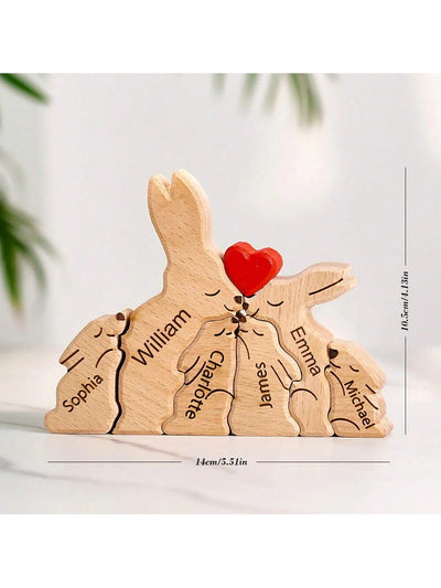 Personalized Wooden Rabbit Family Puzzle: A Unique Housewarming Gift for Home Decor and Celebrations