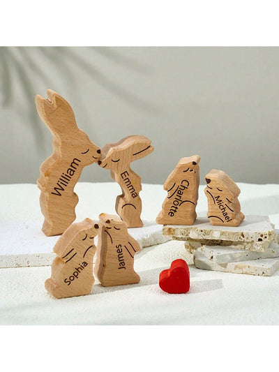 Personalized Wooden Rabbit Family Puzzle: A Unique Housewarming Gift for Home Decor and Celebrations