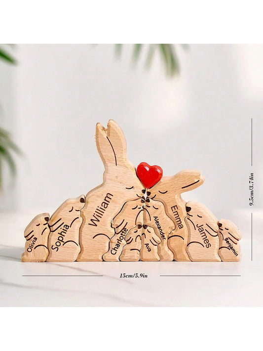 Personalized Wooden Rabbit Family Puzzle: A Unique Housewarming Gift for Home Decor and Celebrations