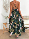 Vibrant Visions: Printed V-Neck Hollow-Out Slit Dress