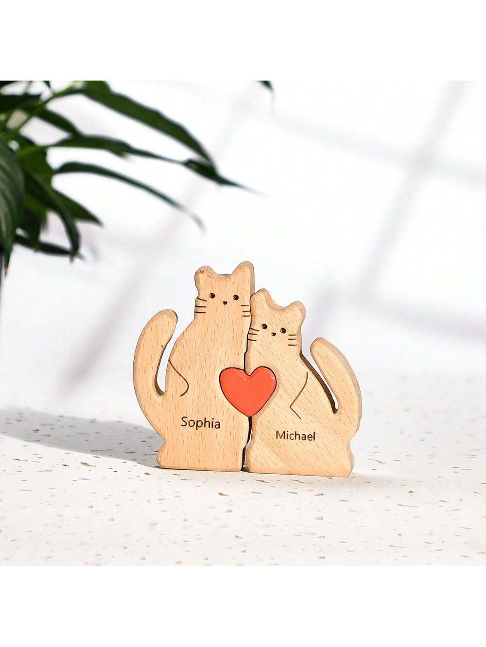 This customizable wooden cats family puzzle is the ideal personalized home decor and gift, suitable for any occasion. With its intricate design and customizable options, this puzzle is a unique and versatile addition to any home. Bring a touch of personality and creativity to your space with this one-of-a-kind piece.