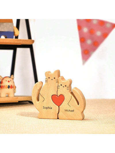 Customizable Wooden Cats Family Puzzle: The Perfect Personalized Home Decor & Gift for Any Occasion