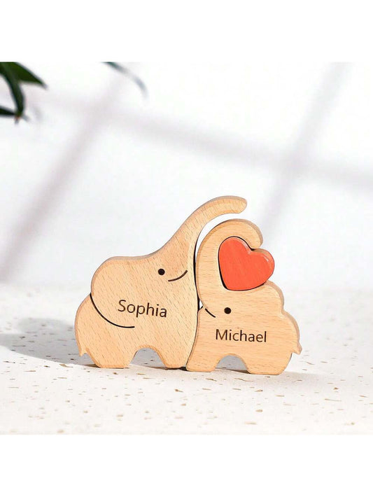 Customized Wooden Elephant Family Puzzle: Personalized Home Decor and Thoughtful Gifts for Every Occasion