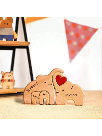 Customized Wooden Elephant Family Puzzle: Personalized Home Decor and Thoughtful Gifts for Every Occasion