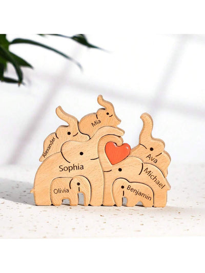 Customized Wooden Elephant Family Puzzle: Personalized Home Decor and Thoughtful Gifts for Every Occasion