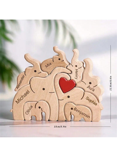 Customized Wooden Elephant Family Puzzle: Personalized Home Decor and Thoughtful Gifts for Every Occasion