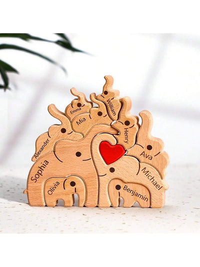 Customized Wooden Elephant Family Puzzle: Personalized Home Decor and Thoughtful Gifts for Every Occasion