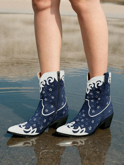 Stylish Starry Sky Blue and White Cowboy Boots: Stand Out in Geometric Style