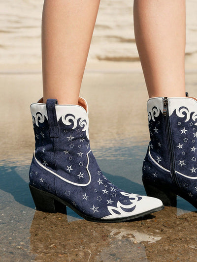 Stylish Starry Sky Blue and White Cowboy Boots: Stand Out in Geometric Style