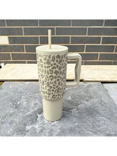 Leopard Print 40oz Automotive Ice Retainer Travel Cup: Stay Cool on-the-Go!