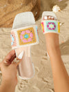 Introducing our Stylish and Vibrant Multicolored Embroidered Flat Heel Sandals for Fashionable Women. Enjoy comfort and style with these uniquely designed sandals, perfect for any occasion. With a flat heel for extra support and colorful embroidery for a touch of flair, these sandals will elevate your fashion game. A must-have for any fashion-forward woman.