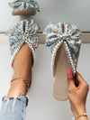 Chic Bow and Faux Pearl Mule Flats: Stylish Multi-Colored Printed Women's Shoes