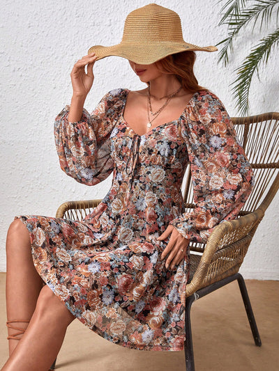 Sweetheart Chic: Lantern Sleeve Floral Printed Dress