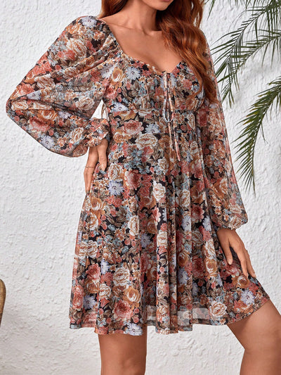 Sweetheart Chic: Lantern Sleeve Floral Printed Dress