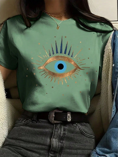 Chic and Stylish: Women's Eyelashes Pattern Printed Short Sleeve T-Shirt