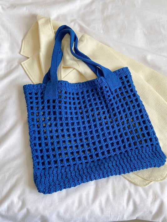 Chic and Stylish: Solid Color Hollow Out Knitted Shoulder Tote Bag for Women
