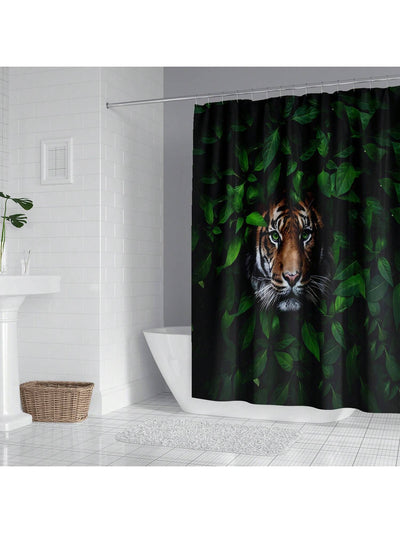 Green Grassland Tiger Printed Waterproof Shower Curtain: Add Wild Style to Your Bathroom