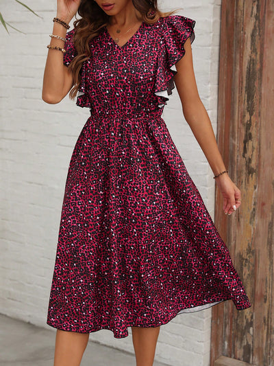 Flirty and Feminine: V-Neck Ruffled Trim Decorated Dress