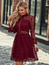 Chic and Stylish: Solid Color Hollow Out A-Line Dress with Stand Collar